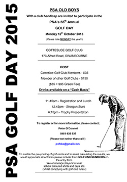PSA Old Boys' Golf Day registration form