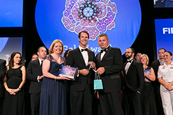 Dr Angus Turner (centre) was named “First Amongst Equals” at the 40under40 Awards, flanked on the left by the Perth Lord Mayor, Lisa Scaffidi, and on the right by the Executive Chairman of Business News, Elton Swarts. Photograph courtesy of Attila Csaszar, Business News.